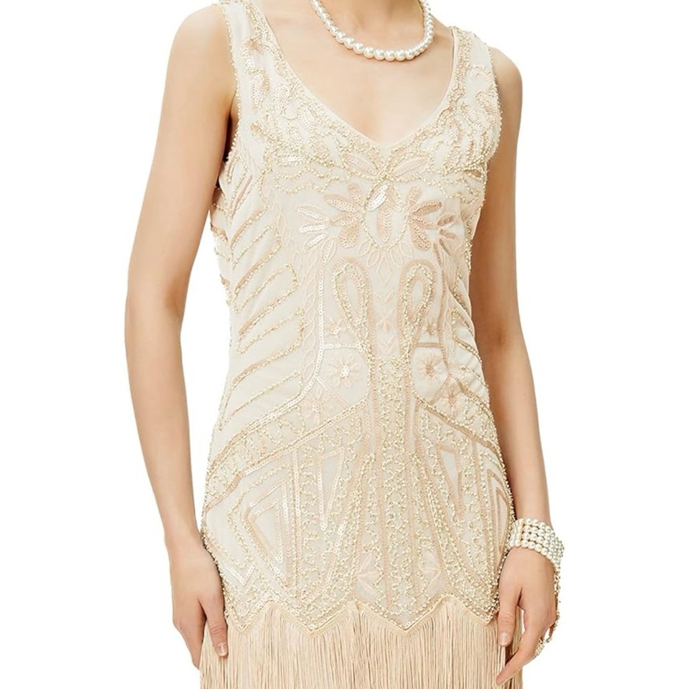 Elegant Cream Beaded Dress